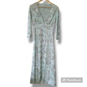 Sears Medium Floral Full Length Robe-Sheer-3/4 Sleeve-Vintage-1960s-Classic